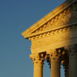 The front façade of the Supreme Court of the United States in Washington, DC.