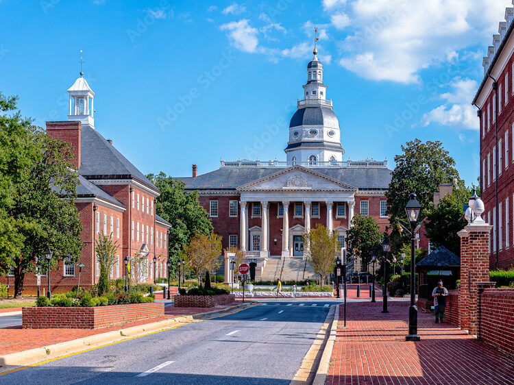 Maryland State house with city in Annapolis