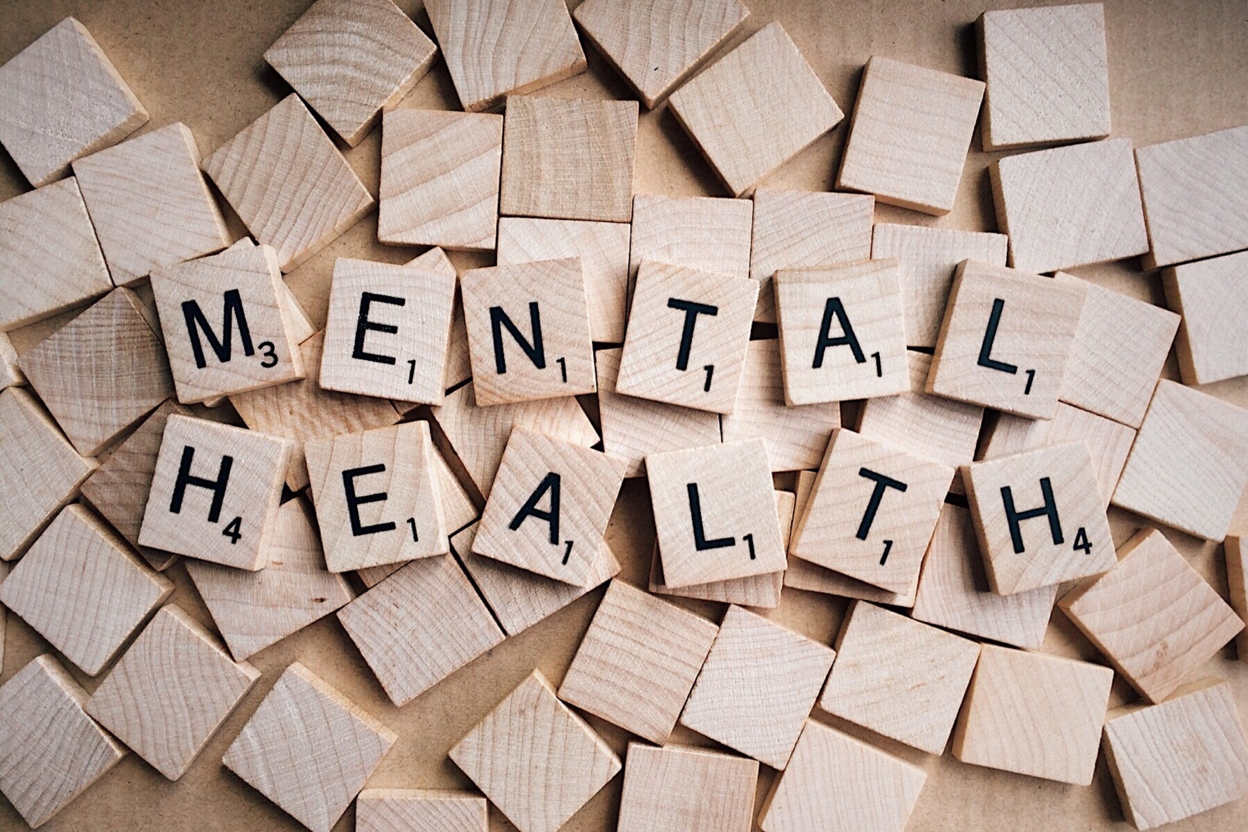 mental health, wooden tiles, scrabble pieces