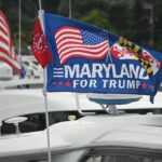 A Trump for Maryland flag on a yacht in St. Michaels, Maryland.  Photo of 10/24/2020.