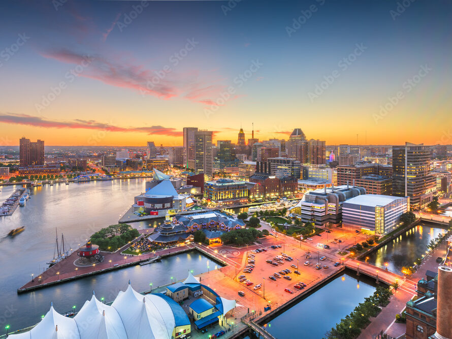 Baltimore, Maryland, USA skyline of the Inner Harbor