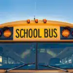 Front view of a yellow school bus