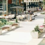 landscape photography of bench on park