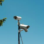 Surveillance camera, security, CCTV, blue sky