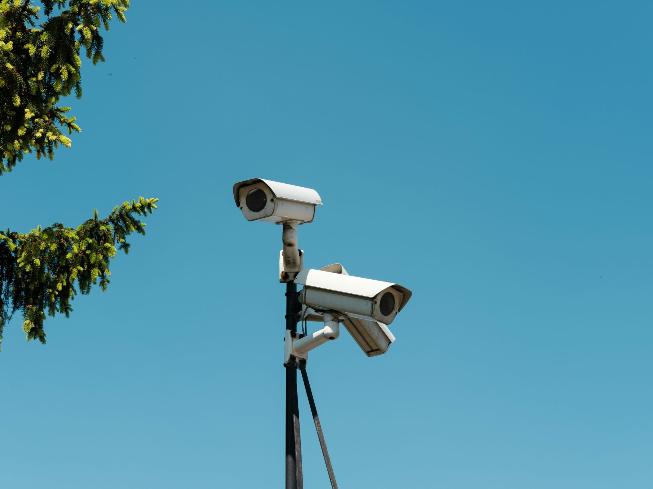 Surveillance camera, security, CCTV, blue sky
