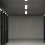 Black server racks on a room