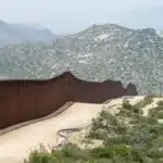 The Mexican-American border, with some construction still ongoing on the American side.