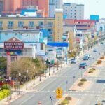 A mid-Spring look down Baltimore Avenue in Ocean City, MD. Photograph taken from La Quinta Inn & Suites in Ocean City, Maryland. The Baltimore row of hotels and condos is a classic site in OCMD.