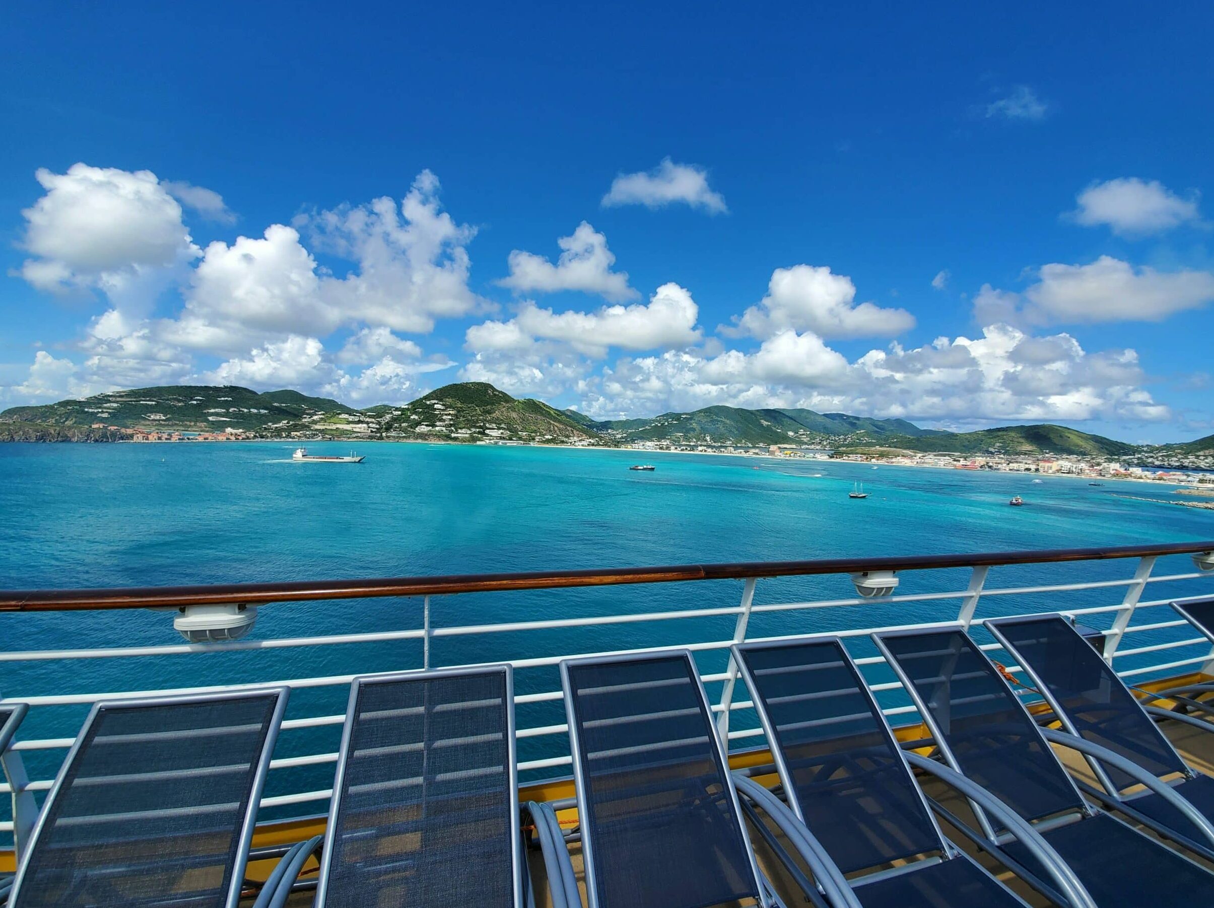 On a cruise Ship called Allure of the seas. Here's a beautiful view of St Maarten