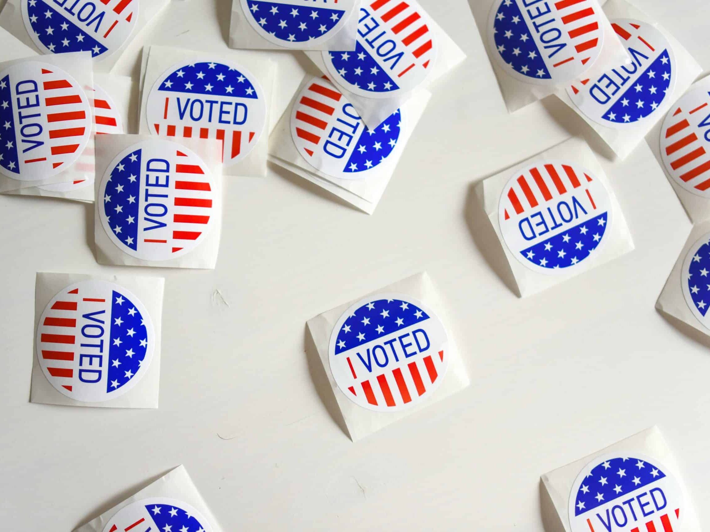 Stickers with i voted inscription and flag of usa