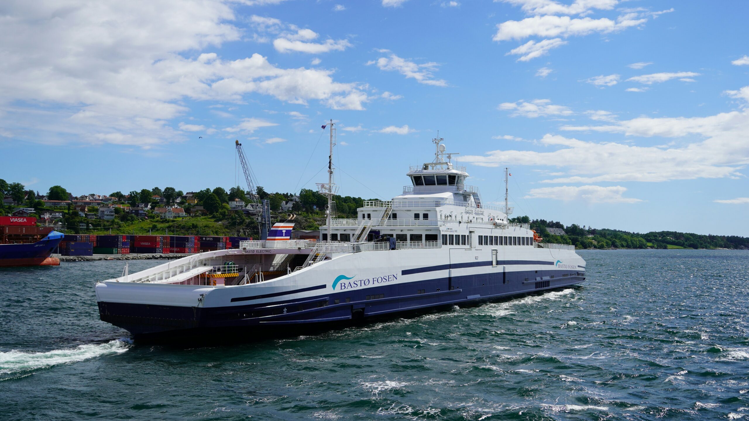 Exterior of bastø electric - the world's largest electric ferry connecting Horten and Moss.