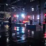 man in black jacket walking on street during night time